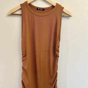 BTFBM Women Sleeveless Ruched Short‎ Dress Side Drawstring, Sz S Brown